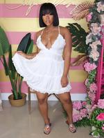 Women's Frill Trim Ruffle Hem Deep V Neck Cami Spaghetti Strap Dress, Summer Dresses, Dress in Club, Dresses for Women, Capri...
