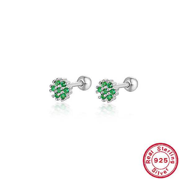 Anti-Tarnish Rhodium Plated Platinum 925 Sterling Silver Flower Stud Earrings
