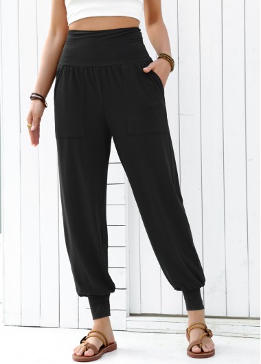 Modlily Black Soft Jogger Elastic Waist High Waisted Pants - L