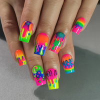Jumping Color Gradient Drip Press On Nails | CurvLife Nail | 24pcs Medium Coffin Fake Nails | Glossy Finish with Vivid Color ...