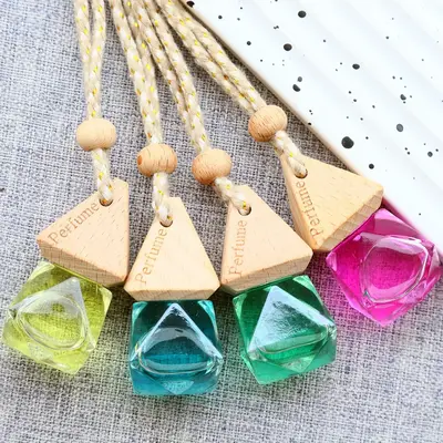 Car Hanging Air Freshener, Flower Smells Car Accessories, Glass Bottle and Wooden Cap