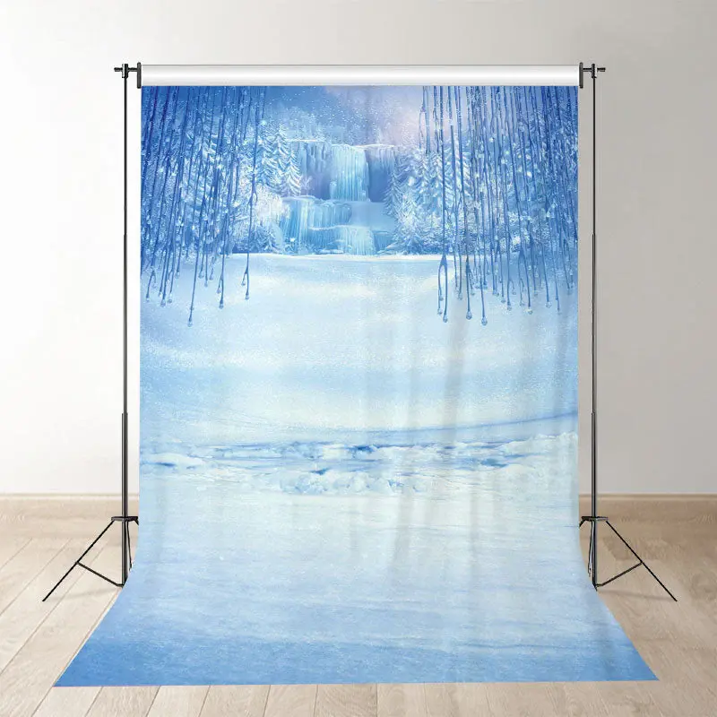 Aperturee Blue Frozen Waterfall Winter Photograph Backdrop