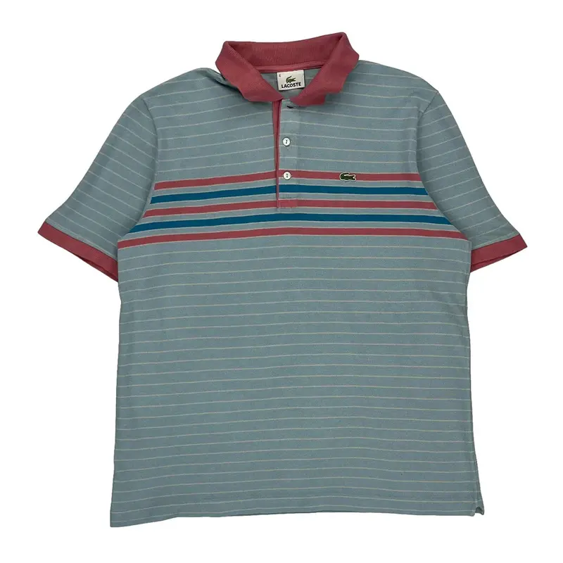 Lacoste Striped Polo Shirt - XL Blue Cotton