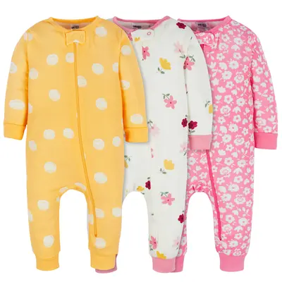 Toddler Girls' Snug Fit Comfy Cotton Footless Pajamas, 3-Pack