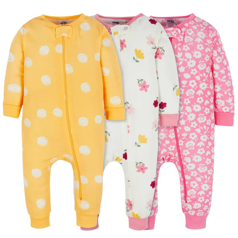 Toddler Girls' Snug Fit Comfy Cotton Footless Pajamas, 3-Pack