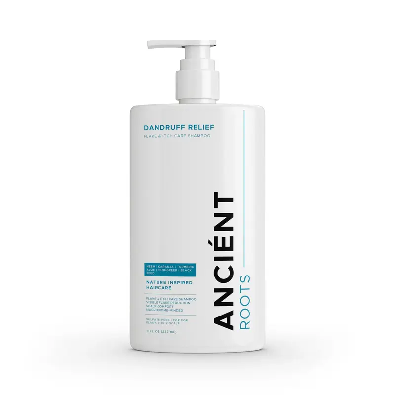 Ancient Roots Dandruff Relief Shampoo for Flaky Itchy Scalp, Sulfate Free Scalp Care with Neem Karanja Turmeric Aloe Fenugree...