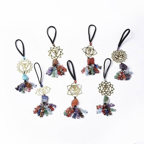 Natural Raw Mixed Stone & Mixed Stone Chips Tassel Pendant Decorations