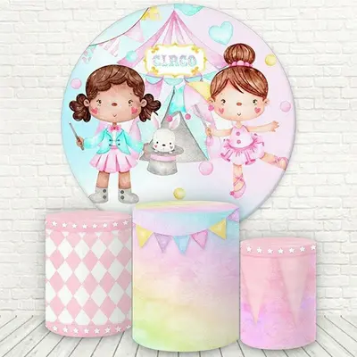Aperturee Pink Circo And Little Girls Round Birthday Backdrop Kit | Birthday Backdrop Ideas | Round Party Backdrop | Round Ba...