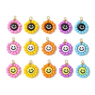 15 Pcs Acrylic Glass Seed Beaded Pendants