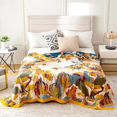 Boho Bird & Floral Printed Soft Warm Blanket, 1 Count Valentine's Day Soft Lightweight Bed Blanket, Flannel Fleece Blankets, ...