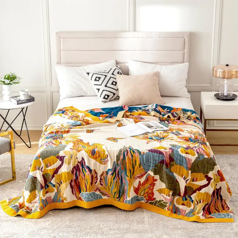 Boho Bird & Floral Printed Soft Warm Blanket, 1 Count Valentine's Day Soft Lightweight Bed Blanket, Flannel Fleece Blankets, ...