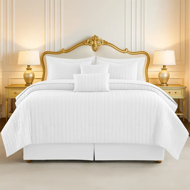 Lux Decor 10-Pc Reversible Comforter Set – Ultra-Soft Seersucker Polyester Bedding with Fluffy Down Alternative Duvet Inser...