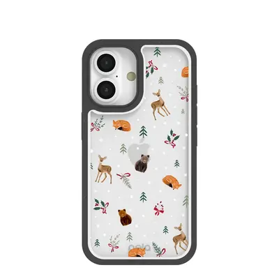 Clear Winter Woodland iPhone 16 Case With Black Ridge