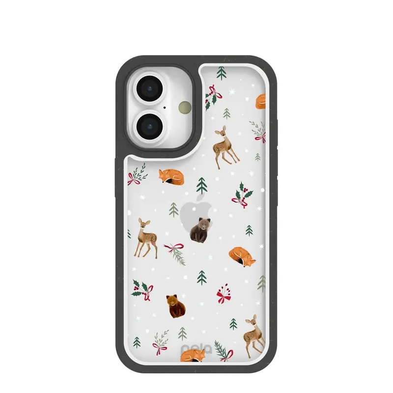 Clear Winter Woodland iPhone 16 Case With Black Ridge