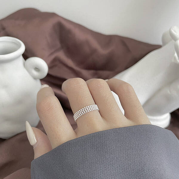 925 Sterling Silver Round Beaded Chain Adjustable Finger Rings for Women