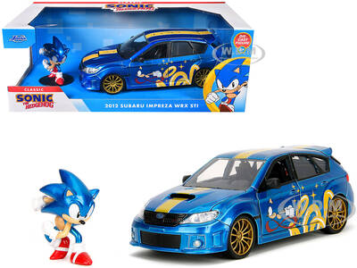 2012 Subaru Impreza WRX STI Blue Metallic with Graphics and Sonic The Hedgehog Diecast Figure \