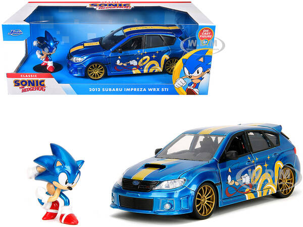 2012 Subaru Impreza WRX STI Blue Metallic with Graphics and Sonic The Hedgehog Diecast Figure \