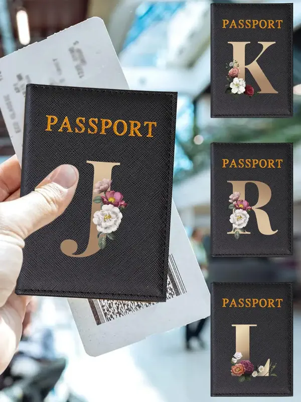 Letter Pattern Passport Holder, Lightweight Floral Letter Travel Passport Flight Ticket Case, Unisex Id & Card Protector Cove...