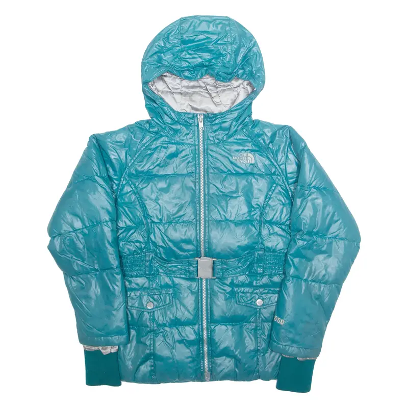 THE NORTH FACE Belted Girls Puffer Jacket Green Nylon Hooded M