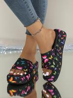 Women's Fashionable Butterfly Pattern Slippers, Thick Bottom Slippers, Casual Comfortable Flat Sandals for Beach, Outdoor, Da...