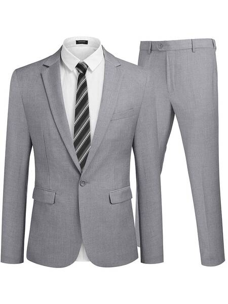 2 Piece Tuxedo Suit Set Blazer Jacket for Business (US Only), Light Grey / S