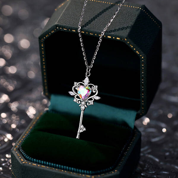 Key 925 Sterling Silver Micro Pave Cubic Zirconia Pendant Necklaces