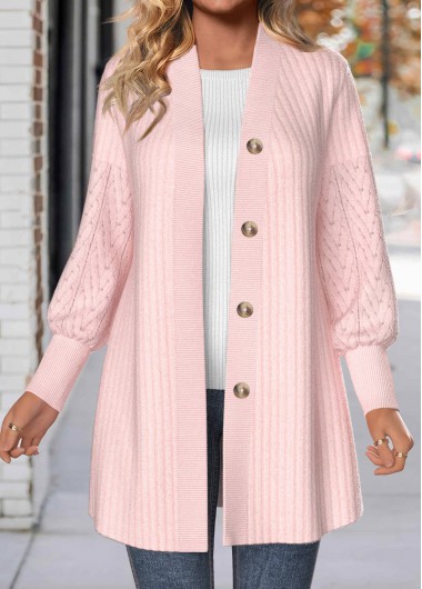 Modlily Light Pink Button Lace Long Sleeve Coat - XL