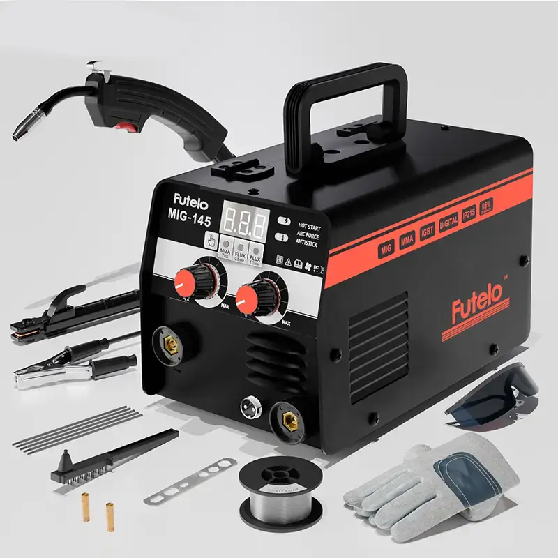 FUTELO MIG-145 145A 110V Flux Core MIG Welder Machine, Gasless MIG/Stick/Lift TIG 3-in-1 Welding Machine Portable Synergic Co...