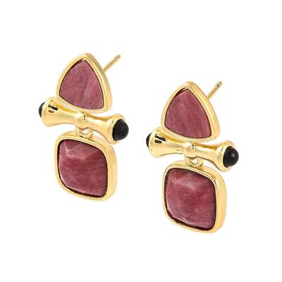 Ion Plating(IP) Natural Rhodonite Stud Earring Findings