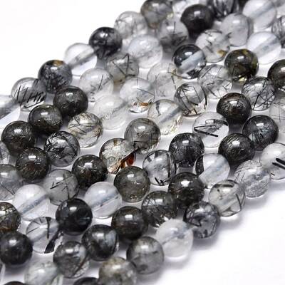 Natural Tourmalinated Quartz/Black Rutilated Quartz Beads Strands
