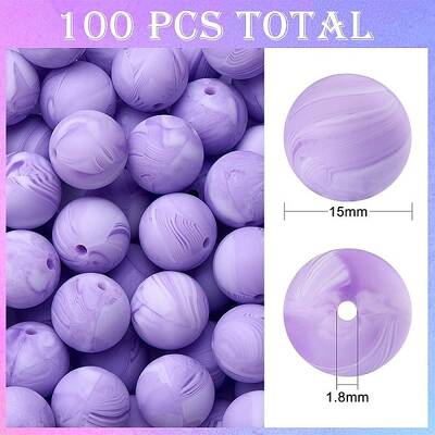 100Pcs Silicone Beads Round Rubber Bead 15MM Loose Spacer Beads for DIY Supplies Jewelry Keychain Making