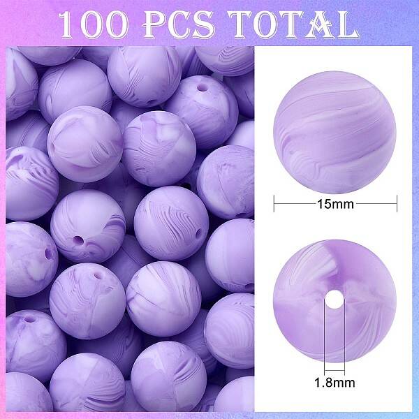 100Pcs Silicone Beads Round Rubber Bead 15MM Loose Spacer Beads for DIY Supplies Jewelry Keychain Making