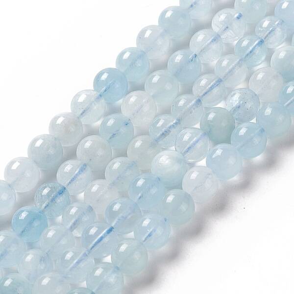 Natural Aquamarine Round Beads Strands