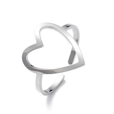 Non-Tarnish Hollow Out Heart 304 Stainless Steel Open Cuff Ring for Women