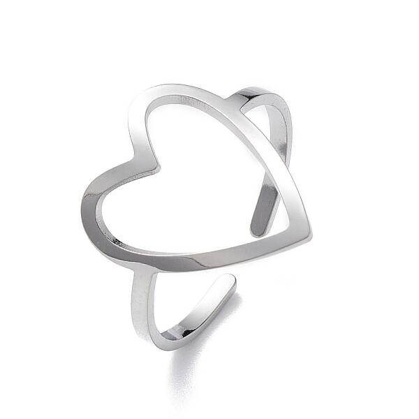 Non-Tarnish Hollow Out Heart 304 Stainless Steel Open Cuff Ring for Women