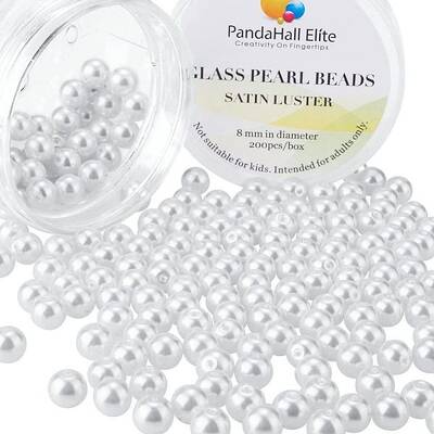 About 200Pcs 8mm Tiny Satin Luster Environmental Dyed Glass Pearl Round Beads Assortment Lot for Jewelry Making Round Box Kit...