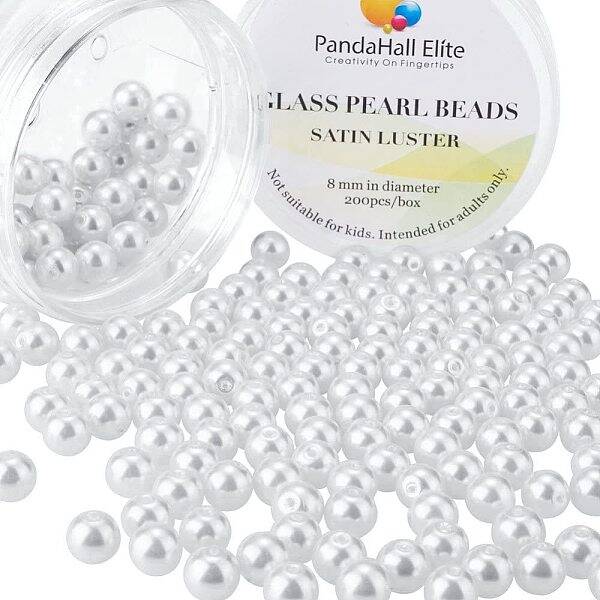 About 200Pcs 8mm Tiny Satin Luster Environmental Dyed Glass Pearl Round Beads Assortment Lot for Jewelry Making Round Box Kit...