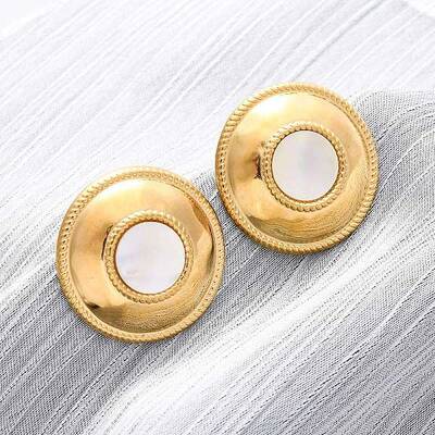 304 Stainless Steel Natural White Shell Stud Earrings