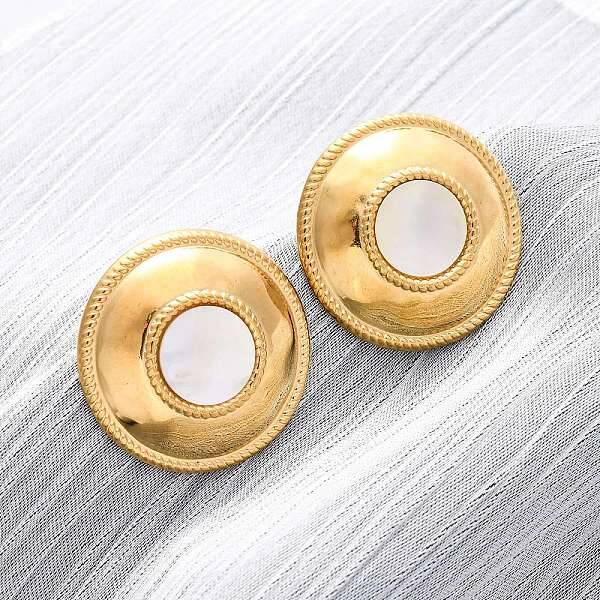 304 Stainless Steel Natural White Shell Stud Earrings