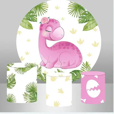 Aperturee Pink Dinosaur Happy Birthday Backdrop Kit For Party | Circle Background For Party | Circle Party Backdrop | Circle ...