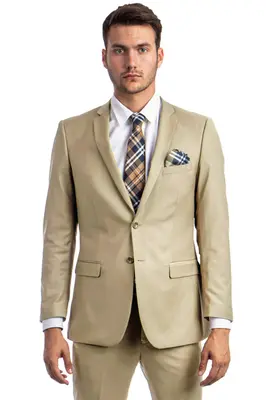 Tan Slim Fit 2 Button Wedding Suit for Men - Basic Style