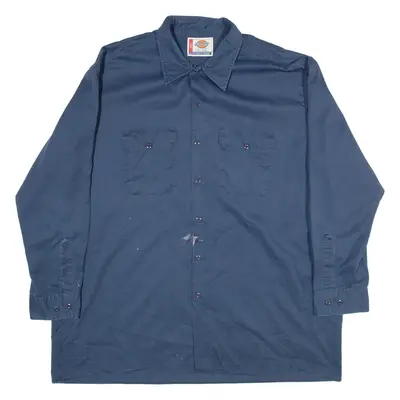 DICKIES Mens Worker Shirt Blue Long Sleeve 2XL