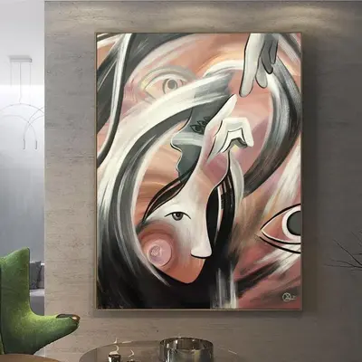 Large Framed Art Figurative Art Abstract Painting On Canvas Original Artwork Grey Acrylic | SOUL MAGIC