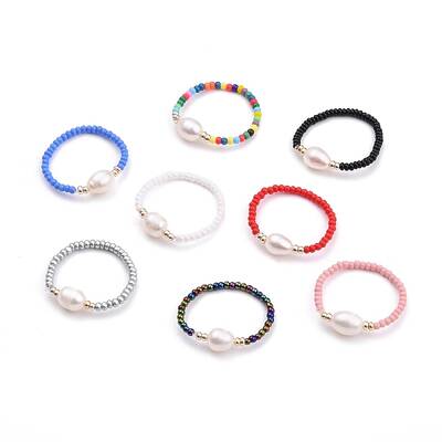 Natural Pearl Beaded Stretch Rings