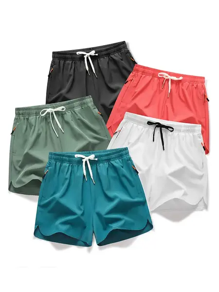 Men's Drawstring Zipper Pocket Shorts, Casual ElasticWaist Beach Shorts for Summer, Breathable Men'sBottoms for Daily Wear