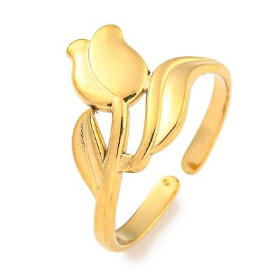 Ion Plating(IP) Tulip 304 Stainless Steel Open Cuff Finger Rings for Women