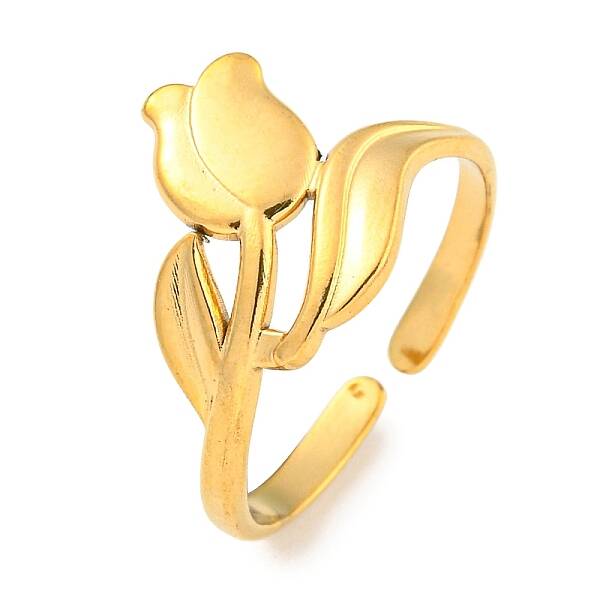 Ion Plating(IP) Tulip 304 Stainless Steel Open Cuff Finger Rings for Women