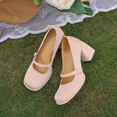 CHIKO Majorie Square Toe Block Heels Mary Jane Shoes