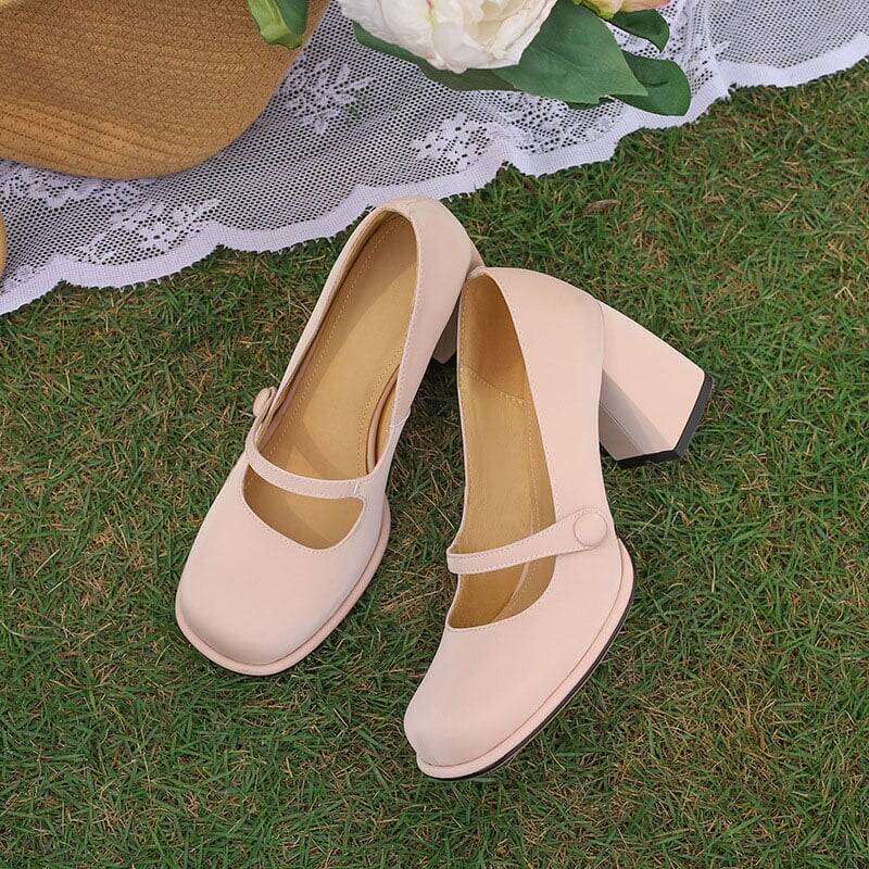 CHIKO Majorie Square Toe Block Heels Mary Jane Shoes