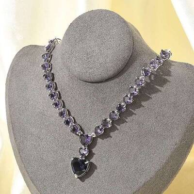 Brass Cubic Zirconia Heart Pendant Necklaces
